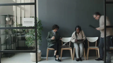 Timelapse Of Multiethnic People Waiting For Interview, Coming And Leaving Stock Footage 236702003