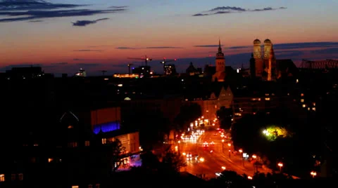Timelapse of Munich at with clouds passing city skyline during sunset, Germany Stock Footage 27163160