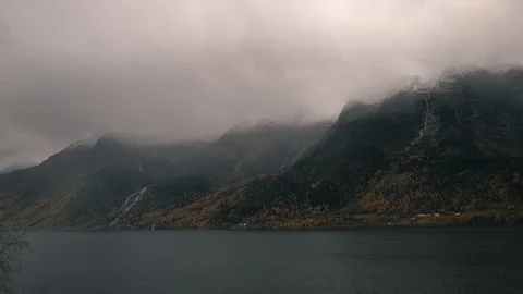 Timelapse of mysterious Norwegian Fjord cloudy day Stock Footage