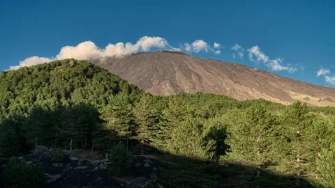Timelapse nature Sicily landscape clouds roll shadows moving Etna Volcano Stock Footage 147534205