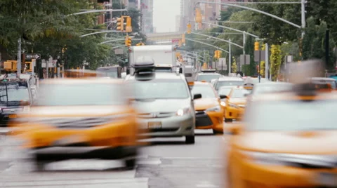 Timelapse New York City busy street traffic rush hour cars Manhattan NYC day Stock Footage