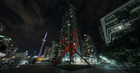 Timelapse at night of artistic structure in Toronto at 60fps Video stock 104536027