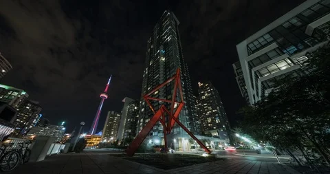 Timelapse at night of artistic structure in Toronto Video stock 104536131