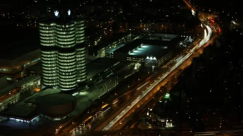 Timelapse night bmw tower.mp4 Stock Footage 4681927