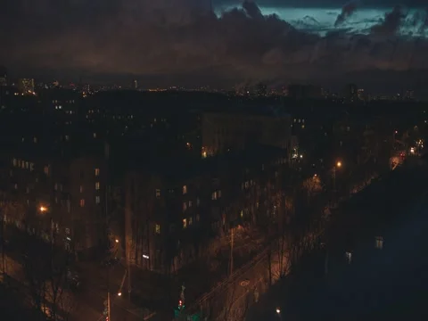 Timelapse of night city with dramatic clouds Stock Footage 74793644