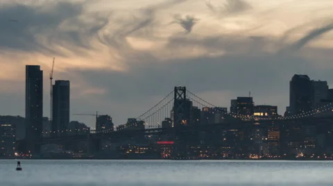 Timelapse night falling over San Francisco as seen from the Port of Oakland 3 Stock Footage 47459587
