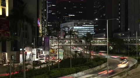 Timelapse of night highway of offce district in Hong Kong - 4k Stock-Footage 287666721