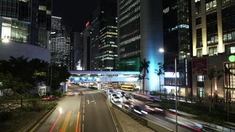 Timelapse of night highway of offce district in Hong Kong - 4k Stock Footage 287666726
