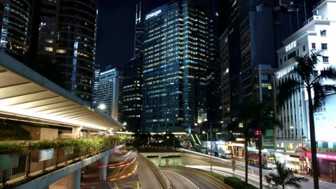 Timelapse of night highway of offce district in Central, Hong Kong - 4k Video stock 288353237