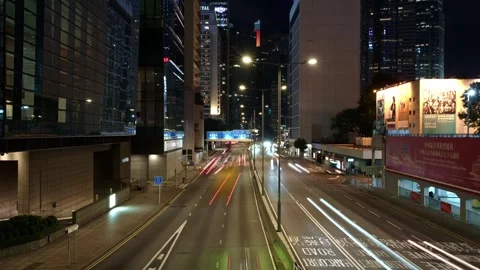 Timelapse of night highway of offce district in Central, Hong Kong - 4k Stock Footage 288353238