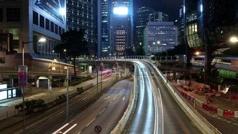 Timelapse of night highway of offce district in Central, Hong Kong - 4k Stock Footage 288353241