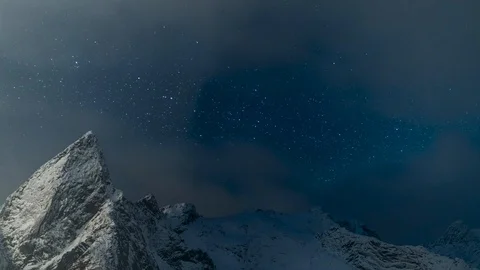 Timelapse night landscape of mountains with snow and a northern lights Stock Footage 124895488