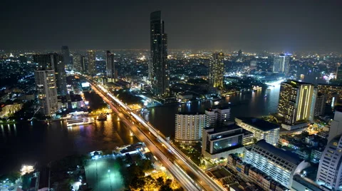 Timelapse at night of Modern city view of Bangkok, Thailand. Cityscape. Stock Footage 44228124