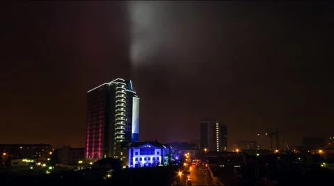 Timelapse to night office building during strong smoke Stock Footage 51812677