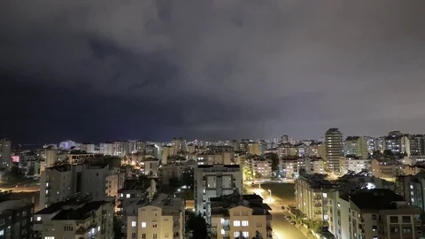 Timelapse at night, with rain clouds and lightning Stock Footage 106445964