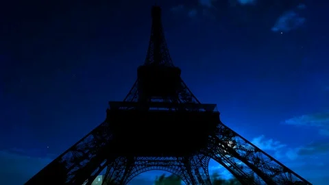 Timelapse of night sky and Eiffel Tower Stock Footage 99772147