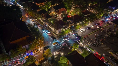 Timelapse of night traffic and dance performance at Ubud Palace, Bali Indonesia Stock Footage 306520179