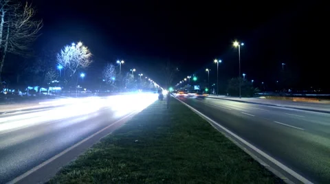 Timelapse night traffic on boulevard. Stock Footage