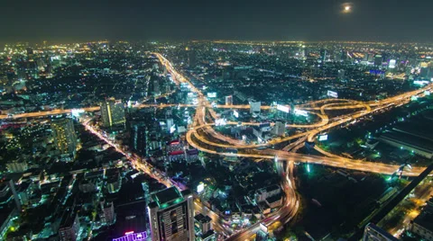 Timelapse of Night traffic conjunction road in the bangkok city Видео 34943542