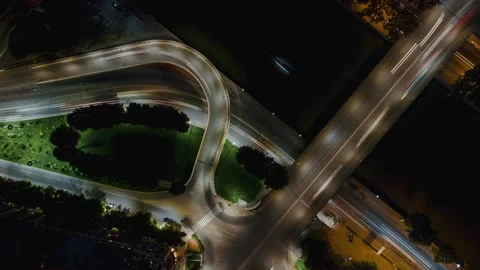 Timelapse night traffic at traffic interchange. Stock Footage 314955586