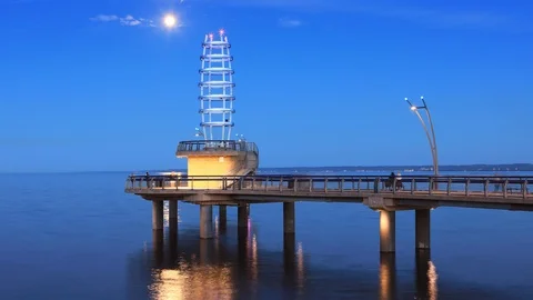 A Timelapse Night view of Brant St. Pier in Burlington, Canada 4K Stock Footage 115843080
