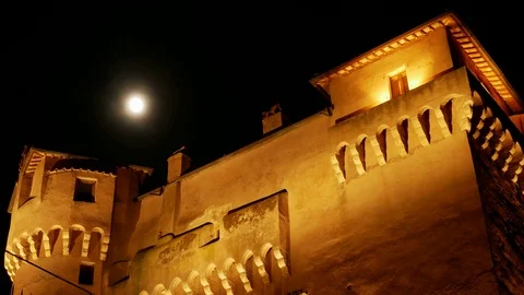 Timelapse night view of a castle with the moon Stock Footage 90294798
