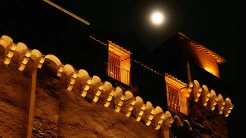 Timelapse night view of a castle with the moon Stock Footage 90298771