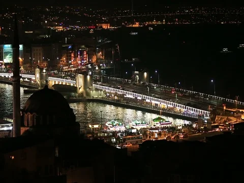 Timelapse night view of Galata Bridge Stock Footage 73596837