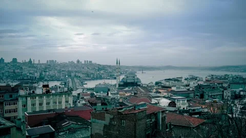 Timelapse Night view of Galata bridge and Tower in Istanbul, Turkey. Galata b Stock Footage 156408423