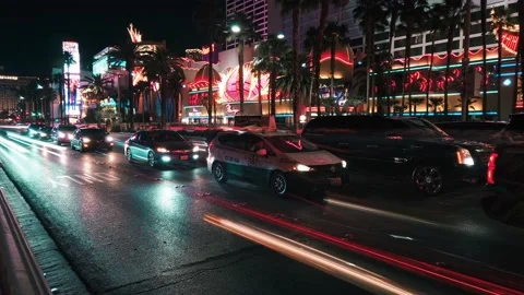Timelapse of night view of Las Vegas with long shutter speed Stock Footage 206028375