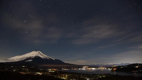 Timelapse - Night view of Mt. Fuji and Yamanakako Stock Footage 88982546
