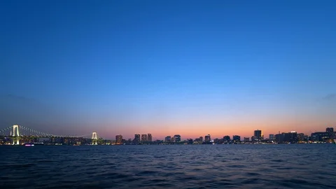 Timelapse - Night view of Tokyo Bay Area Stock Footage 89640254