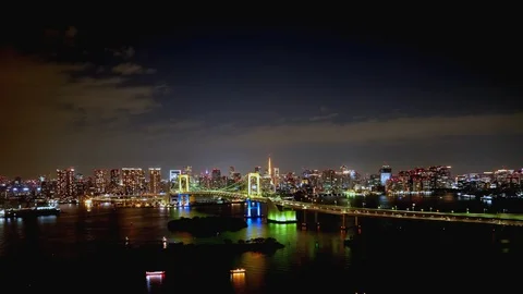 TimeLapse - Night view of Tokyo Bay and Tokyo city FIX Stock Footage 99877339