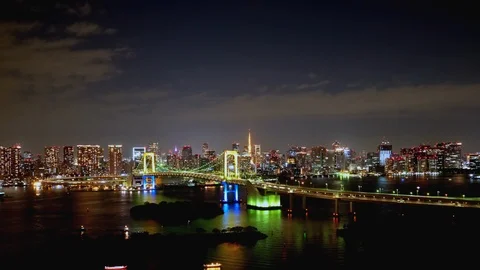 TimeLapse - Night view of Tokyo Bay and Tokyo city Zoom out Stock Footage 99877446