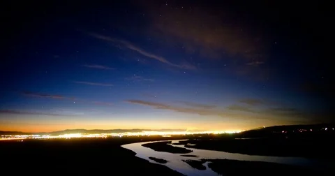 Timelapse, night view, valley with river Stock Footage 81891555