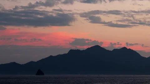 Timelapse night view World Heritage Miyajima fading into the pink sunset,4K Stock Footage 345383548