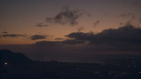 Timelapse of Nightfall over the Honolulu Skyline in 4k Stock Footage 104404449