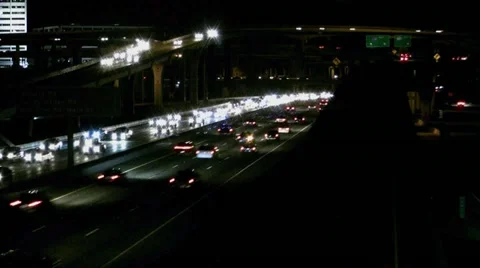Timelapse Nighttraffic at the High Five in Dallas Video stock 20475083