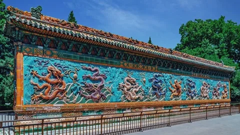 Timelapse Nine-Dragon Wall at Beihai Park, Beijing Stock Footage 340462425