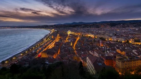 Timelapse of Nizza Nice, France, Cote d'Azur, Promenades Des Anglais, Castel Stock Footage