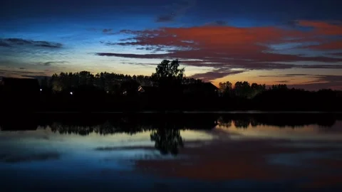 Timelapse of noctilucent clouds in the reflection of the lake 4k Stock Footage 237297560
