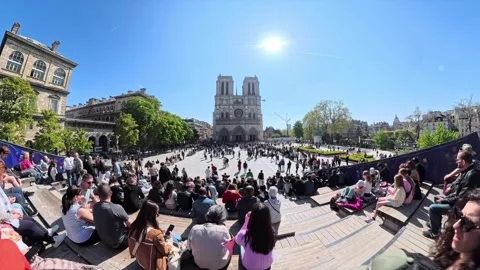 Timelapse of Notre Dame Cathedral with crowds in Paris Stock Footage 334094541