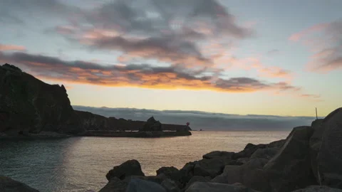 Timelapse - Noyo Harbor Clouds Ocean Golden Hour, Fort Bragg, CA Stock Footage 188006315