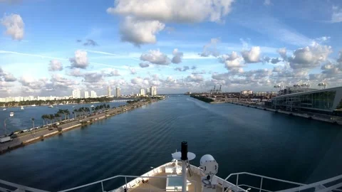 Timelapse from the Observation Deck – Cruise Ship Passing Through Miami Harbor Stock Footage 302219100