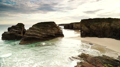 Timelapse, ocean at low tide. Cathedrals Beach in northern Spain. Stock Footage 143466025