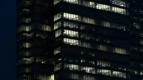 Timelapse Office Building Windows Lights At Night Business Activity Видео 335188478