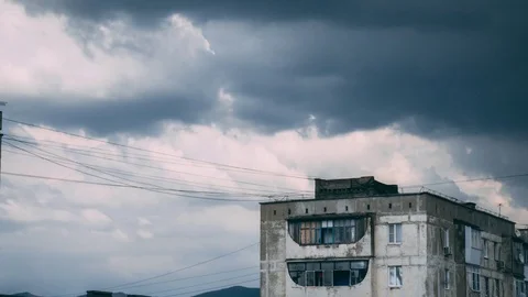 Timelapse of old soivet building and clouds Stock Footage 114973553