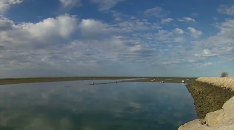 Timelapse Olhao Ria Formosa Waterfront Panoramic View West Stock Footage 54635387