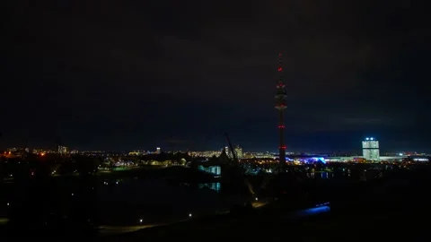 Timelapse of the Olympic park in munich at night Stock Footage 143693437