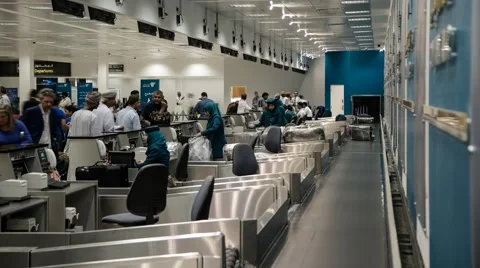 Timelapse of Oman Air Check-In Counter at Muscat International Airport Stock Footage 44722005